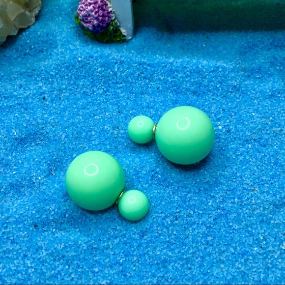Minty Green Candy Double Stud Earrings - Picture 5 of 7